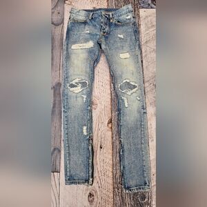MNML Jeans Men’s 30x32 Distressed Ripped Slim Fly Button Zipper Ankle